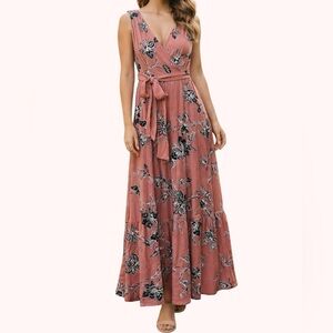 Suzy Shier Floral Pink Maxi Dress